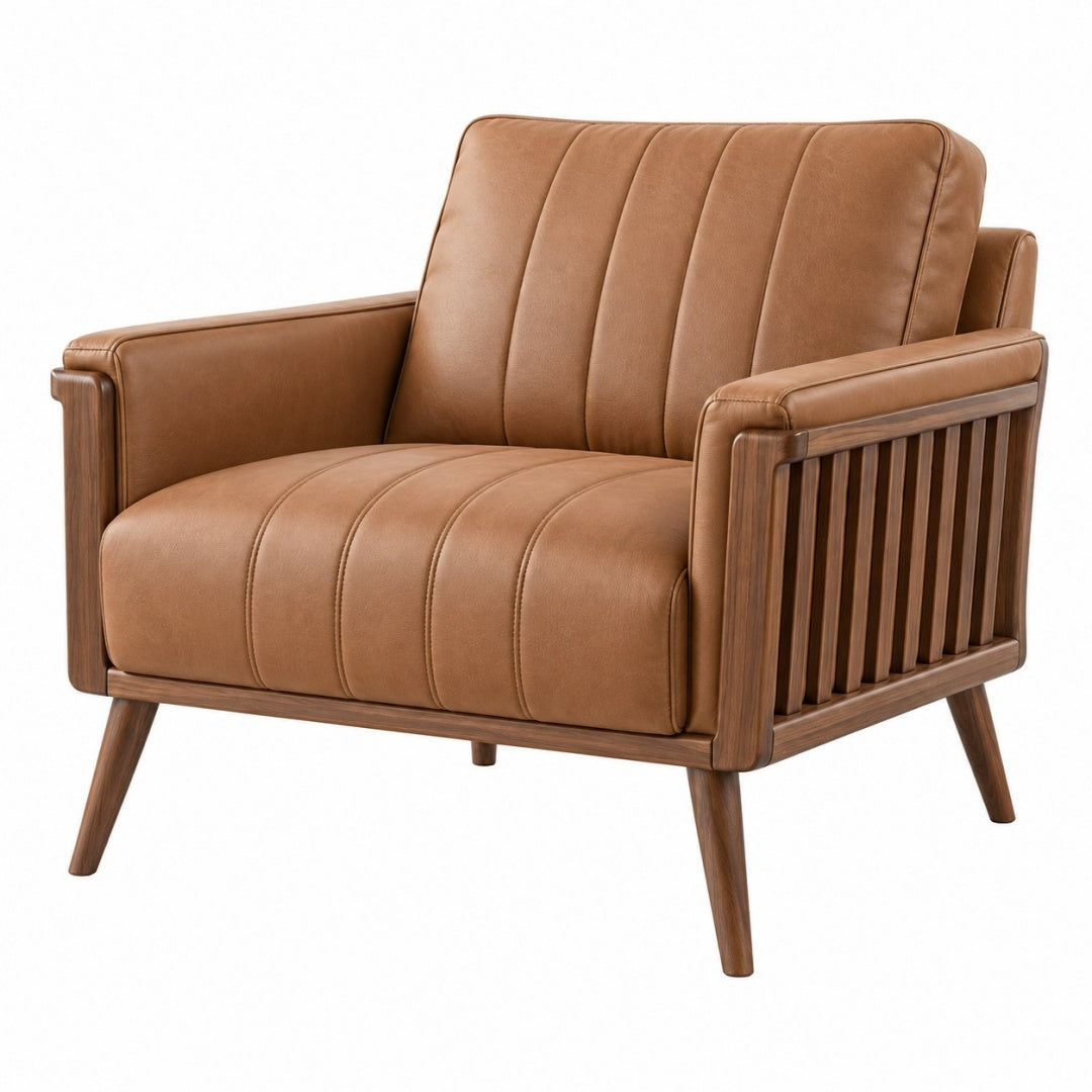 Fotel 90 x 85 x 90 cm tapicerowany brązowy z drewnianą ramą w stylu retro
