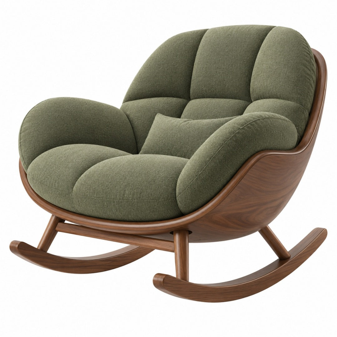 Fotel bujany 100 x 90 x 105 cm zielony tapicerowany z drewnianą podstawą