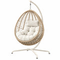 Fotel wiszący 105x95x195 cm z plecionki syntetycznej beżowy do wypoczynku boho