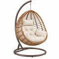 Fotel wiszący 105 x 105 x 195 cm z metalowym stelażem brązowy/beżowy pleciony
